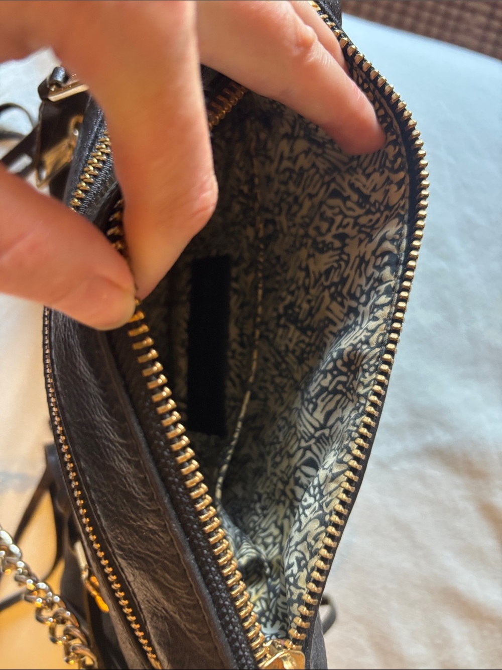 Rebecca Minkoff 3 zipper Black Leather Crossbody Bag with Gold Hardware - Picture 3 of 7